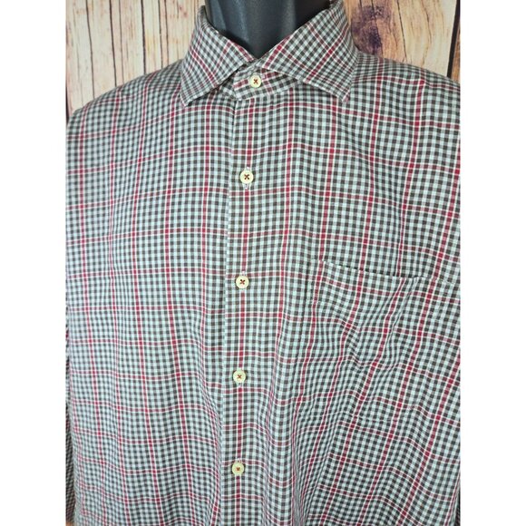 Peter Millar Mens Red & Brown Plaid Button-Down Long-Sleeve Shirt XL - Picture 4 of 7